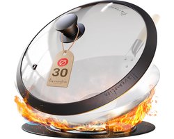 FLAVEMOTION® Wok deksel 30 cm voor traditionele stalen woks en wokpannen - Onbreekbaar glas met siliconen rand en stoomuitlaat Vaatwasmachinebestendig - Wokaccessoires, Pannendeksel