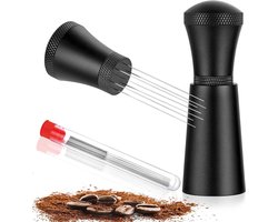 Aluminium Espresso Tool met Standaard - 7 x 03 mm - 304 Roestvrij Staal - Koffie Naald Distributeur - Zwart - Inclusief 7 Reservenaalden