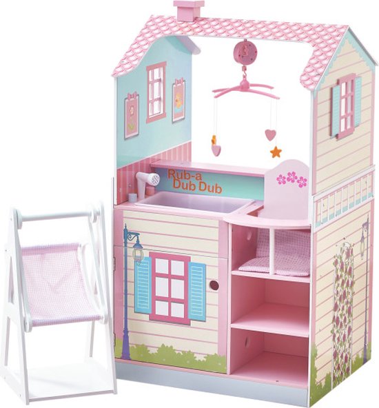 Teamson Kids 2-in-1 Veranderen Station en Poppenhuis Voor Babypoppen - Accessoires Voor Poppen - Kinderspeelgoed - Roze