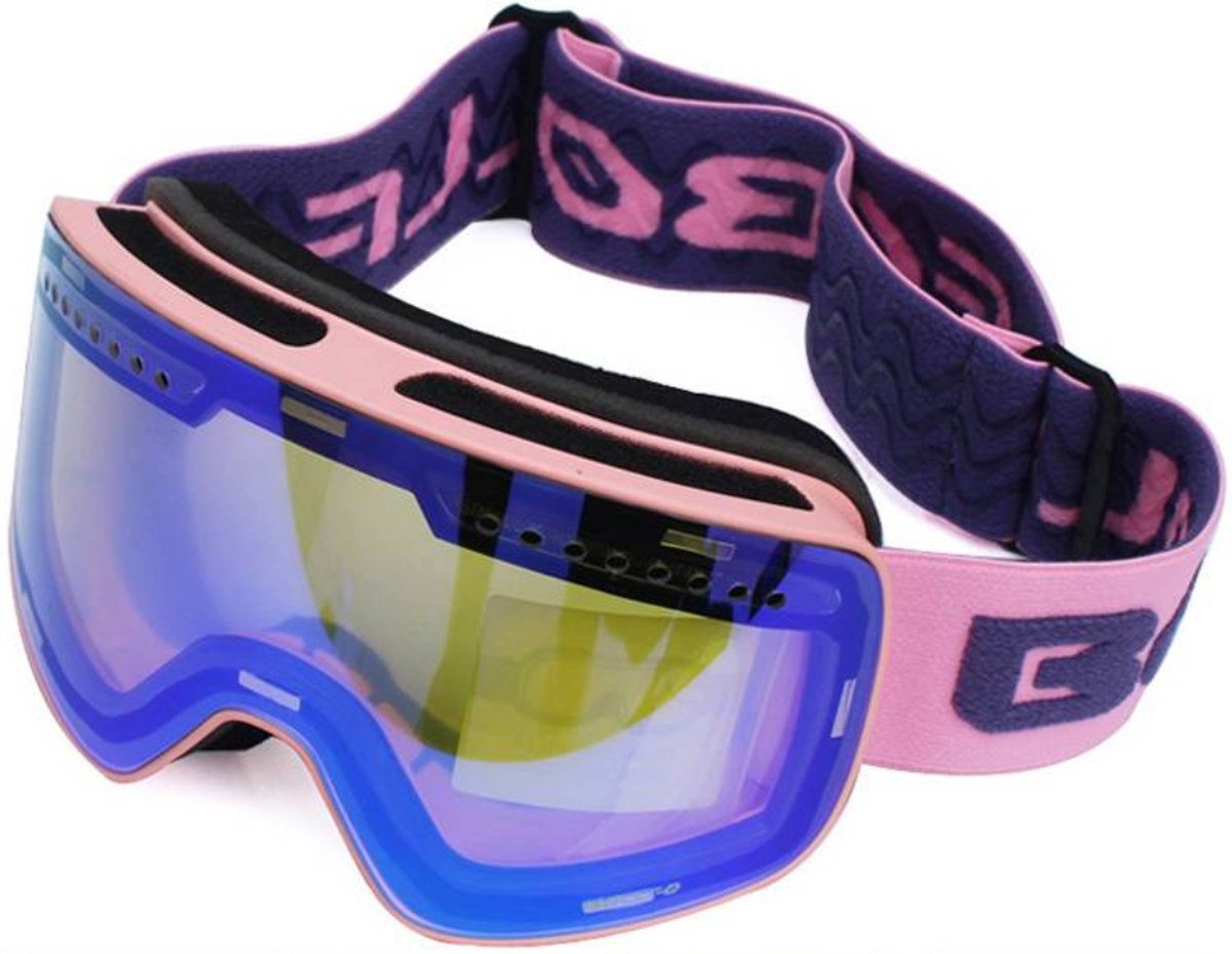 Bovista Skibril - Ski Zonnebril - Dames - Heren - Wintersport - Winddicht - UV-Bescherming - Ski Gadgets - Roze Met Blauw