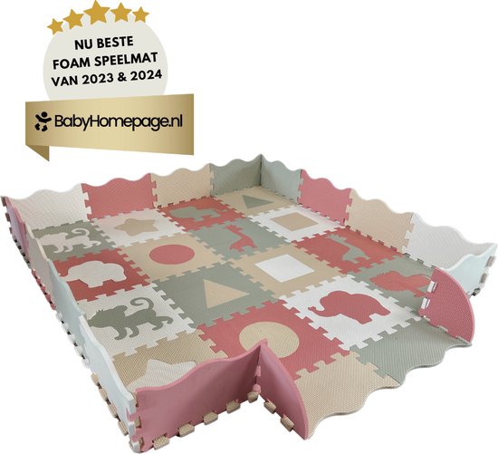 Foto: Roolsy speelmat babygym puzzelmat speelmat baby en peuters foam speelkleed met opstaande rand vloerpuzzel inclusief opbergtas