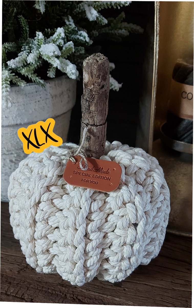 Pompoen, Gehaakte pompoen, Herfst decoratie, Halloween, Decoratie, Woonaccessoires, Grof beige pompoen , XLX®
