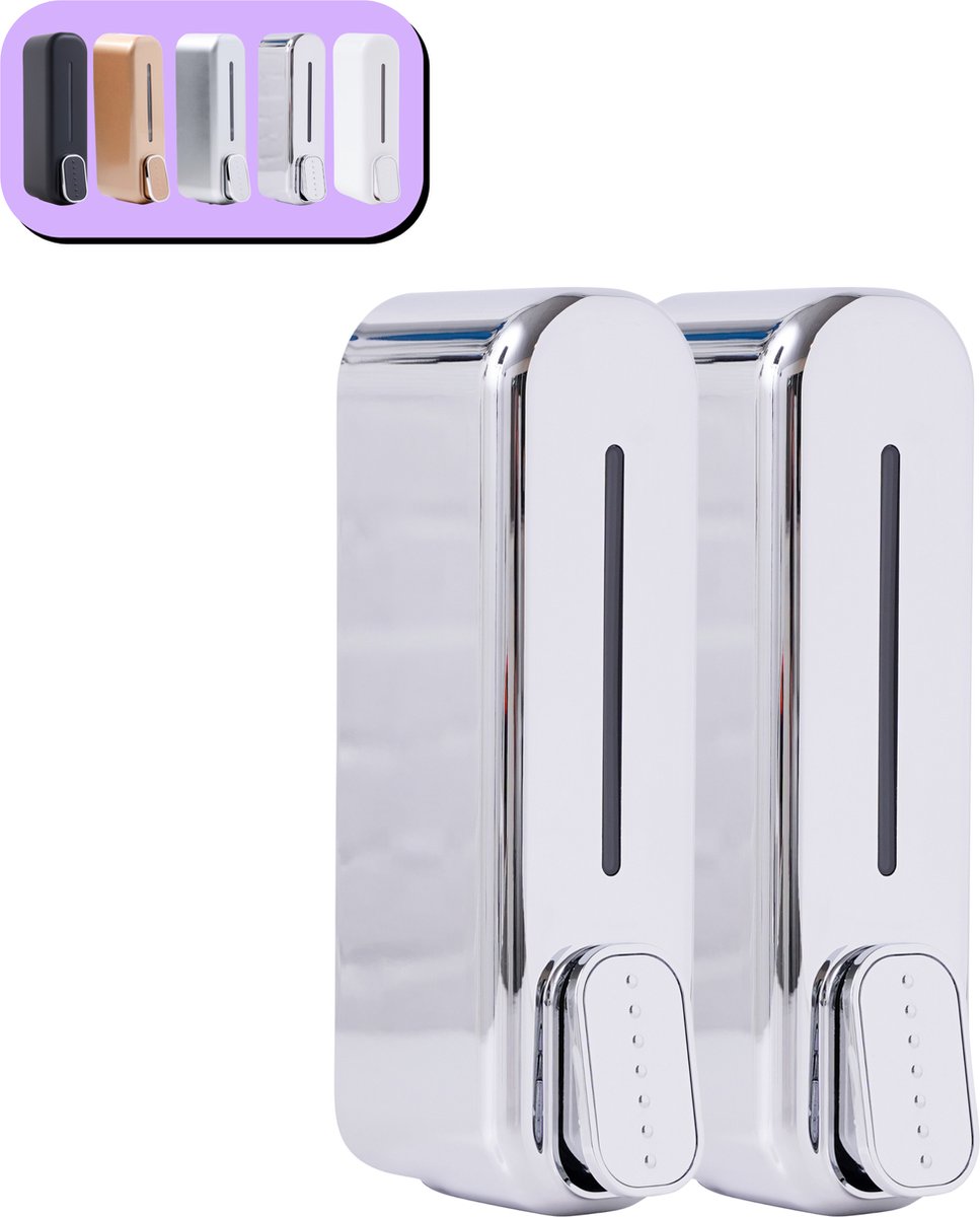 K&G® Shampoo Dispenser - Zeepdispenser - Soap Dispenser - Zeeppompje - 350 ml per Reservoir - Wandmontage - Chrome - 2 Reservoirs