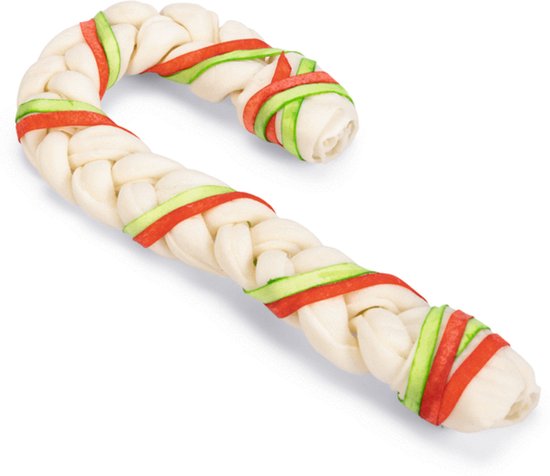 Beeztees Kerst Braided Rawhide Cane - Hondensnacks - 1 stuk