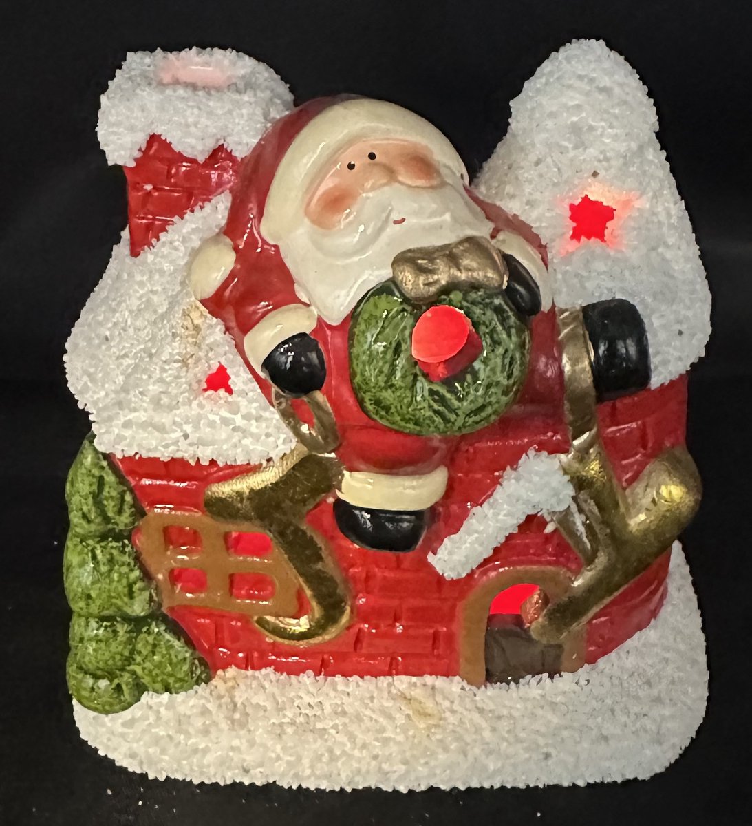 Kersthuisje met colourchanging LED - Kerstman + Joy - meerkleurig + rood - keramiek - hoogte 10 x 10 x 9 cm - Kerstdecoratie - Woonaccesoires - Kerstaccesoires