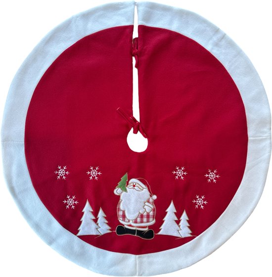 Luxe Ronde kerstboomrok - Kerstboomkleed - 3D Kerstman - Boomdeken - Rood/Wit - 90 x 90 cm