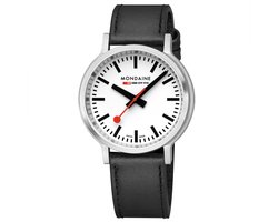 Mondaine MST.4101B.LBV Stop2go Horloge - Stationsklok - Saffierglas - Staal/Kunstleer - Zilver/Zwart - 41 mm breed - Quartz - Gesp - 3 ATM (spatwater)