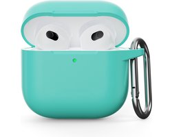 Coverup Hoesje - Geschikt voor AirPods 4 Hoesje - Coverup Siliconen AirPods Case met Sleutelhanger - Cyan
