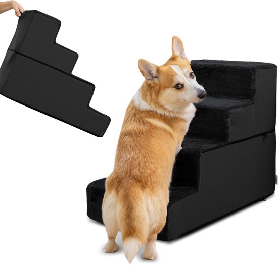 Basics Hondentrappen, 35,1cm (13,8in) H, Hondentrap met 3 Treden voor Bed, Bank en Slaapbank, Trap met Antislip aan de Onderkant voor Huisdieren, Honden en Katten Binnenshuis, Grijs