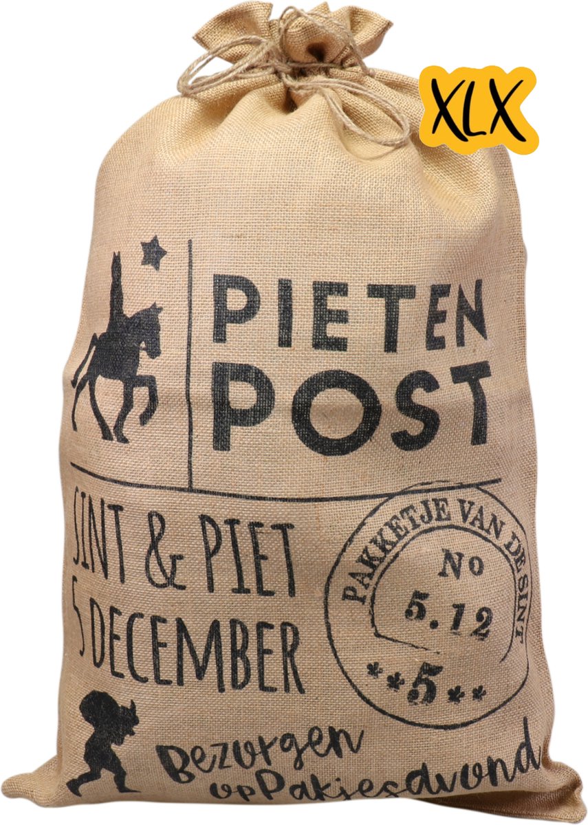 Sinterklaaszak - Jutezak - Jute - 50x80cm - Pieten post - 1 stuks, XLX®