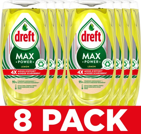 Dreft MaxPower Lemon Vloeibaar Afwasmiddel - 8 x 450ML