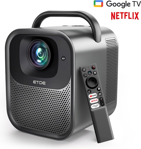 [Netflix & Google TV gecertificeerd] ETOE Seal Pro 1000 ANSI LCD-projector, Native 1080P, Dolby Audio gecertificeerd, Autofocus. Automatische keystone-correctie, 2*10W luidsprekers, ingebouwde Chromecast, Google Assistent, HDMI 2.1