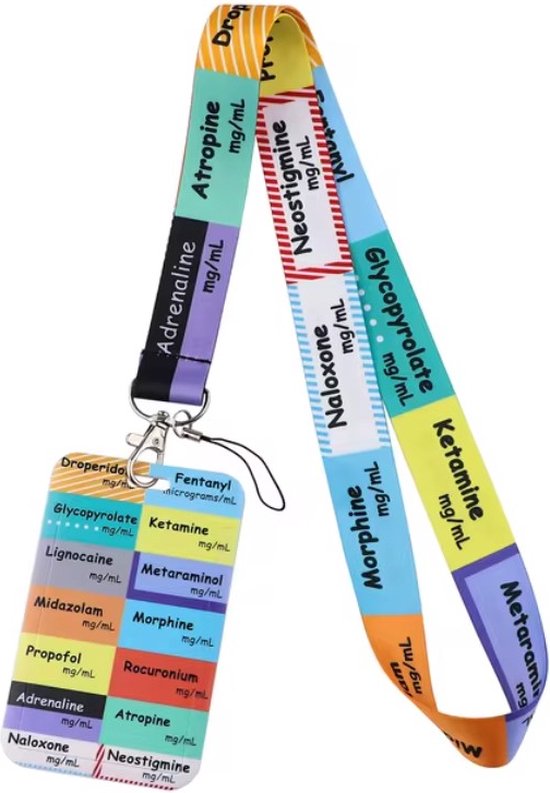 Medicijnen - Set Sleutelkoord met Badgehouder - Lanyard 48 cm - Verpleegster Accessoires - Zorg - Keycord Medisch - Pashouder - Keycord - Nurse Cadeau - Verpleegkundige Accessoires
