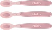Nûby - Zachte en warmtegevoelige lepeltjes voor baby - Roze - 3 stuks - 3+ maanden