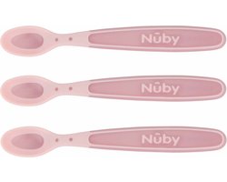 Nûby - Zachte en warmtegevoelige lepeltjes voor baby - Roze - 3 stuks - 3+ maanden