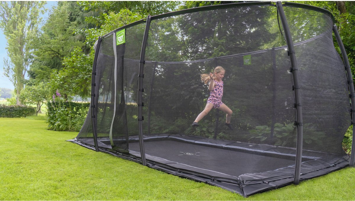 EXIT Dynamic groundlevel trampoline 244x427cm met veiligheidsnet - zwart