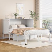 Merax Opklapbaar Tweepersoonsbed 140x200 cm tot Kast - Inklapbaar Kastbed - Verticaal Wandbed met Lattenbodem - Ruimtebesparend Bed - Wit