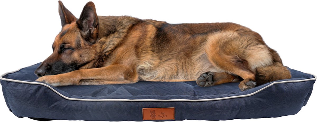 Pet Perfect Benchkussen XL - Hondenkussen Wasbaar - Hondenmand - Blauw - 90x55x10