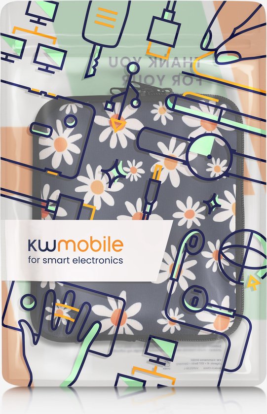 kwmobile Universele Cover voor eReader - Neopreen hoesje Madeliefjes design blauw / wit / geel van Merkloos — afbeelding 4