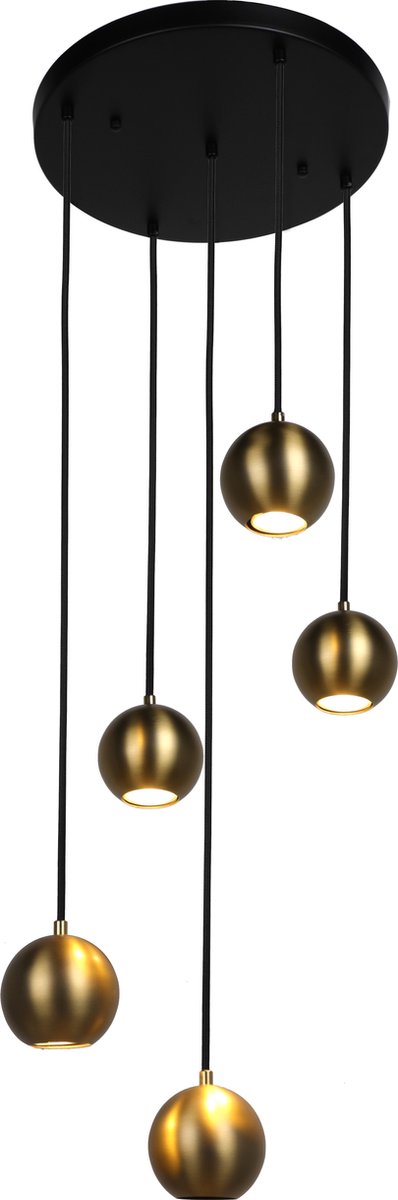 Olucia - MATEA - Hanglamp - Messing / Zwart - 5L - Vorm: Rond