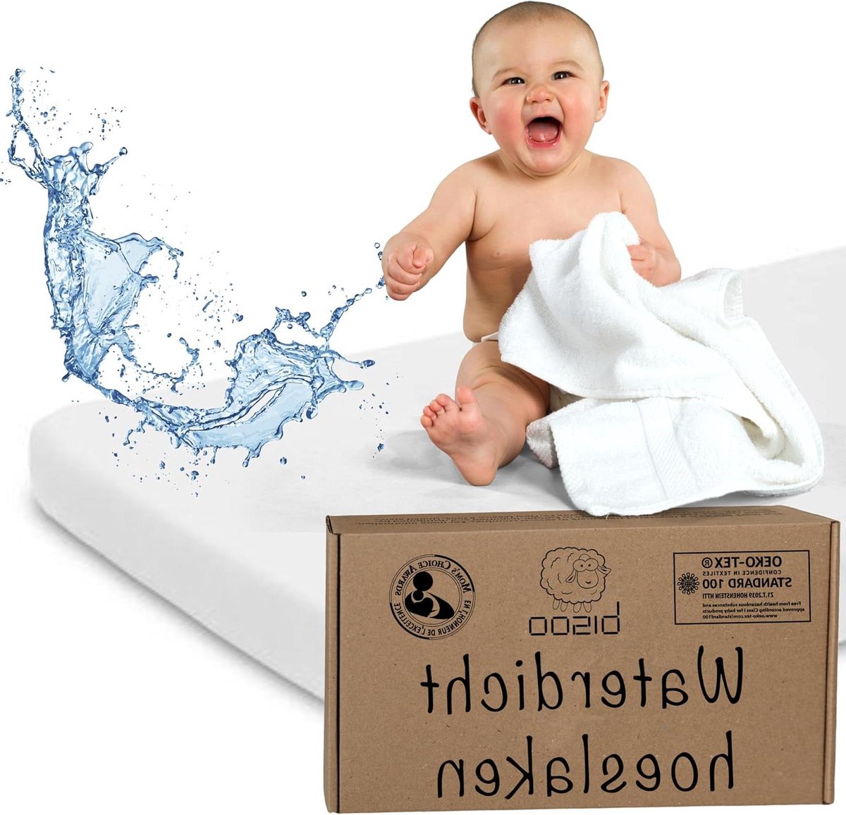 Image of 60X120 cm - 1 Baby Waterdichte Hoeslakens 2in1 - Wieg Hoe Slaken + Waterdichte Matras Beschermer - Jersey OEKO-TEX - Zacht en Stil - Wit 120x60