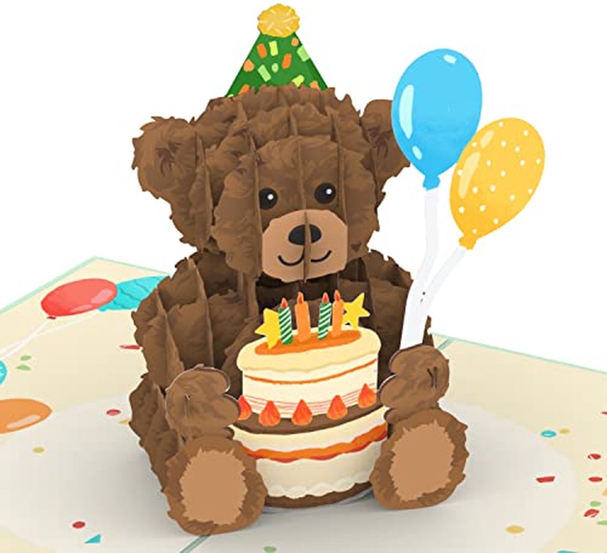 papercrush® Pop-up kaart Verjaardag "Teddy met Verjaardagstaart" - 3D verjaardagskaart met teddybeer voor kinderen, wenskaart voor kinderfeestje van meisjes & jongens, cadeaukaart voor vrouwen