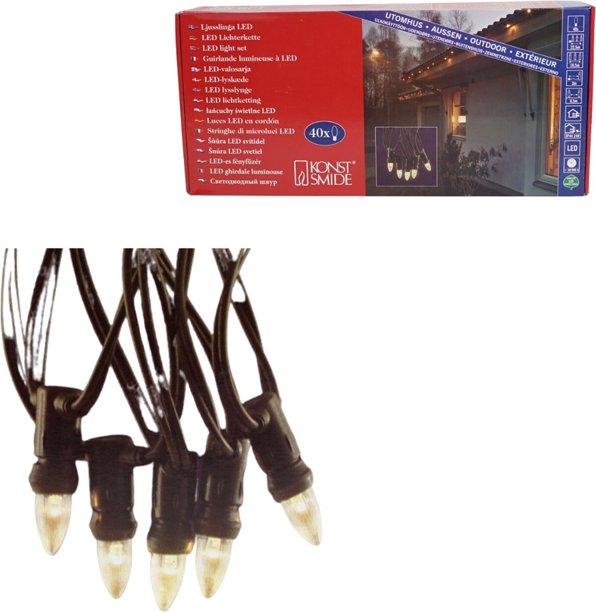 Konstsmide LED-Lichtketting - 22.5 m - 230/24V - Kerstverlichting - 50000 branduren - Inclusief 2 reservelampjes - Lichtsnoer - 40 schroef lampjes - Tuinverlichting - Warm Wit