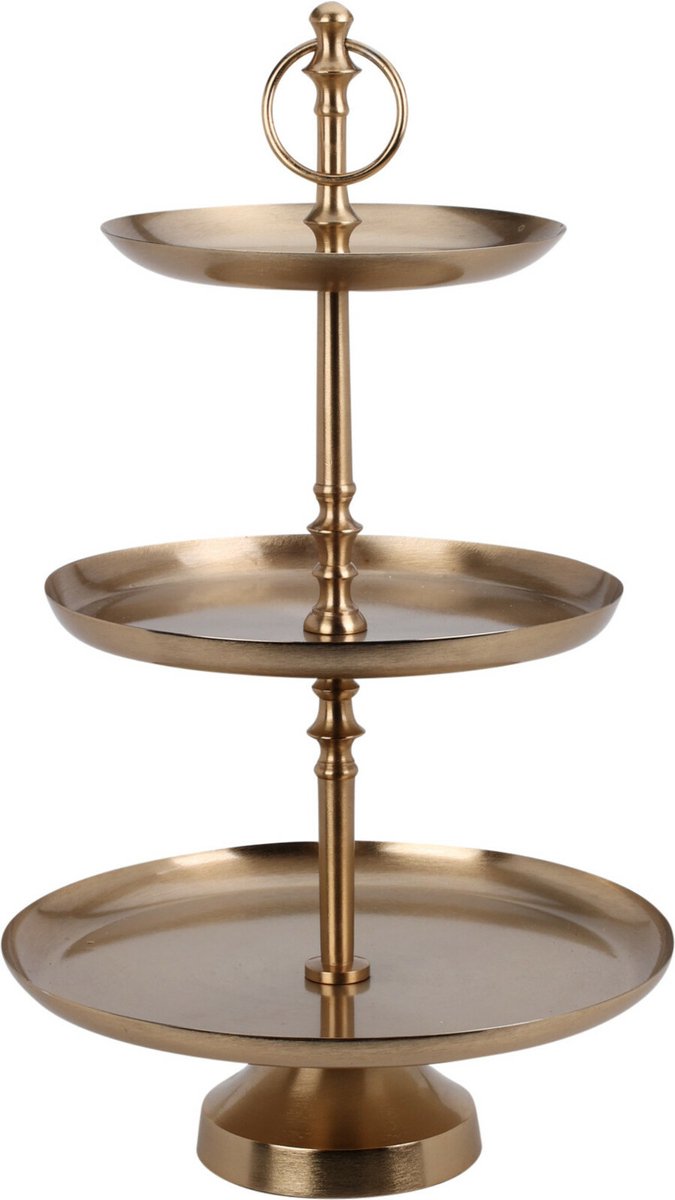 Home & Styling Etagere 3-laags - goudkleurig - RVS - H50 cm - Hightea/tapas/koekjes/taartjes serveerschaal