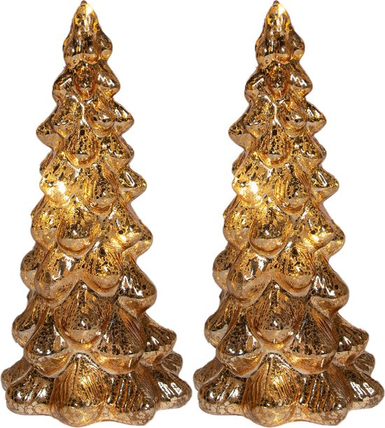 Anna's Collection Figurines d'arbre de Noël - 2x - or - avec lumière LED - H20 cm - verre - décoration