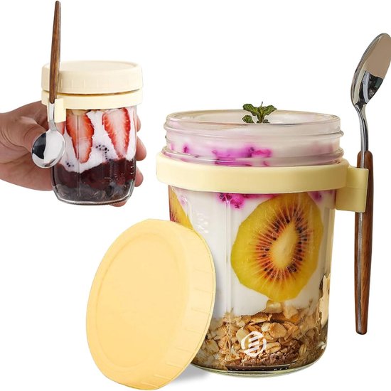 Overnight Oats Container - Overnight Oats Potten Met Deksel Vaatwasmachine Veilig 600ml Met Lepel