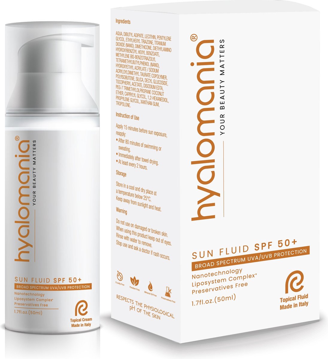 hyalomania sun fluid [high quality Natural physical sunscreen]- [SPF 50 ]- [UVA & UVB]-[superior broad spectrum protection]- [lightweight, no white cast]- [suitable for acne prone skin]