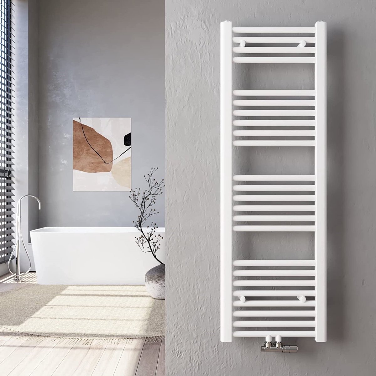 THERMLAND Handdoekradiator, Standaard, 60x180 cm, WIT, Radiator, Handdoekrek, Badkamerradiator, Verwarming Badkamer, Handdoekrek Radiator, Badkamerverwarming, Badkamer Radiator, Designradiator