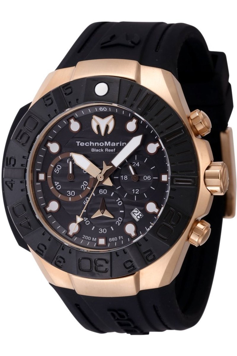 TechnoMarine Reef TM-523011 Heren Horloge - Waterdicht - Analoog - Quartz Uurwerk - Roestvrij Staal met zwarte Wijzerplaat - 45mm