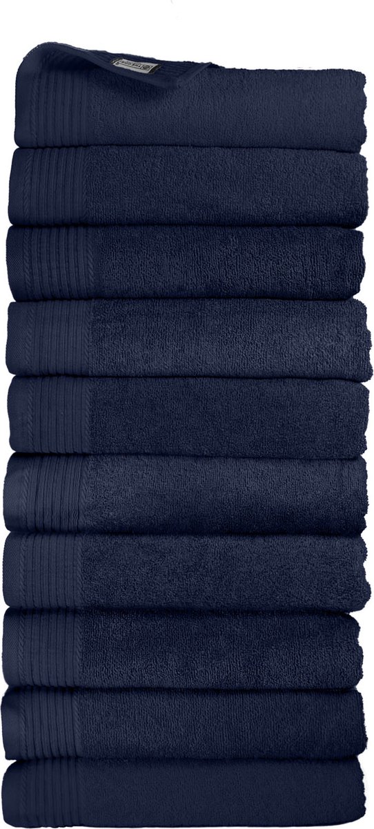 The One Towelling Classic Handdoeken - 50 x 100 cm - 10 Stuks - Voordeelverpakking - Hotelkwaliteit - 100% Gekamd katoen - Sneldrogend - Handdoekenset - Badhanddoek - Marineblauw
