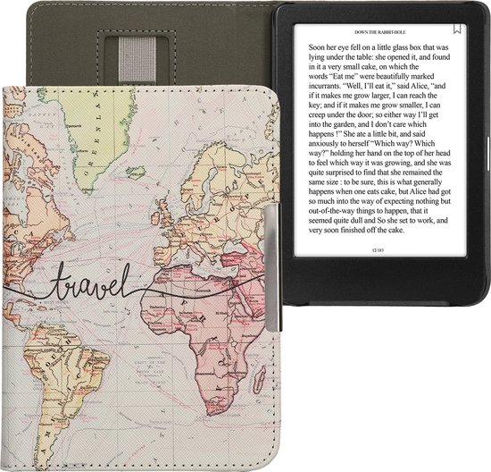 kwmobile e-reader hoesje geschikt voor Kobo Clara BW / Colour hoes - E reader flip case met magneetsluiting - Ereader cover - Travel Wereldkaart design in zwart / meerkleurig van Merkloos — afbeelding 4