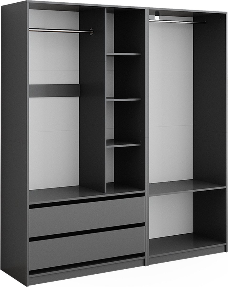 Vicco Elmo Garderobekast – 180 x 200 cm Set van 2 Antraciet