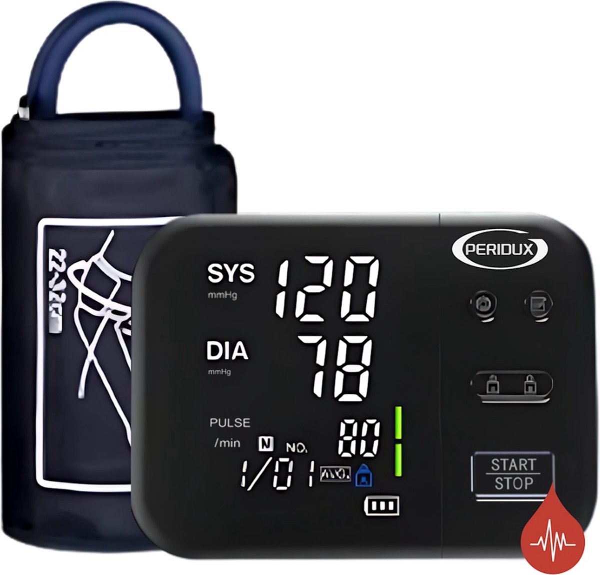 Peridux Bloeddrukmeter Bovenarm Hartslagmeter Geheugen 198 Metingen 22 tot 32 cm Manchet