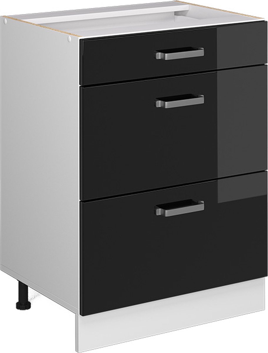 Vicco R-Line Universele onderkast – 60 cm met laden, zonder werkblad Zwart hoogglans