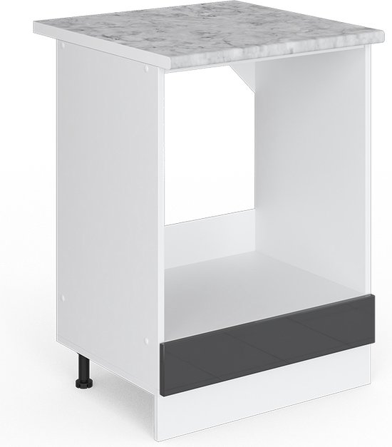 Vicco Élément bas universel R- Line, Anthracite brillant/ Wit, 60 cm avec grande niche, avec plan de travail