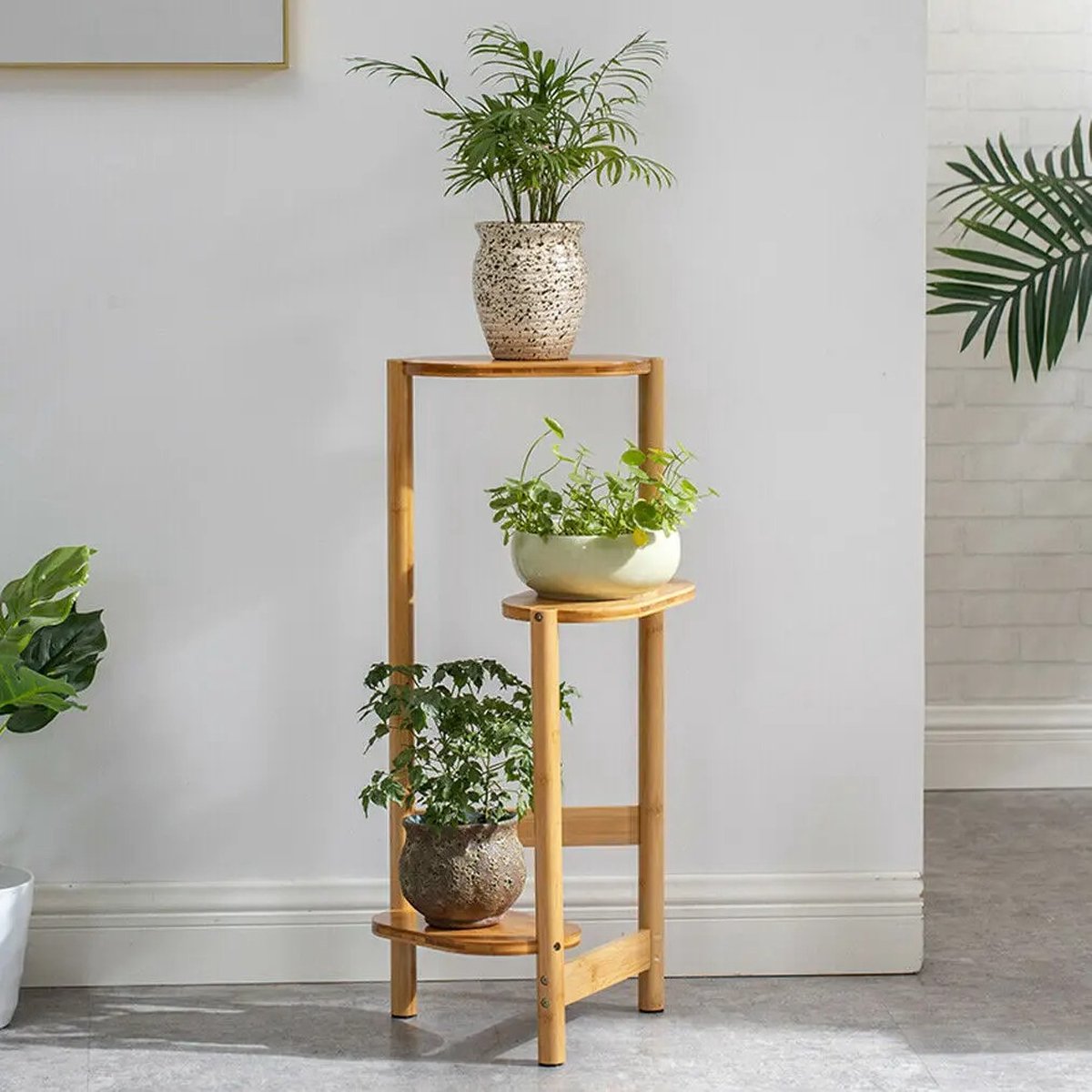 Bamboe Plantenstandaard - Plant Stand 3 Laags - Plantentafel Hoek Plantenrek voor Binnen, Balkon en Slaapkamer - Plantenhouder en Display Plank - 75 cm hoog