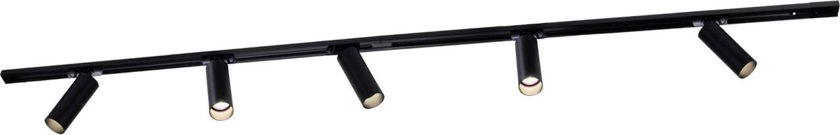 Ledvion - LED Railverlichting 2M + 5 Railspots (5W - 2700K - Zwart - Dimbaar) - 1-Fase