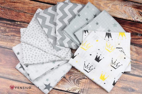 Cloths Hydrophilic Diapers 10 Pack 70x80 cm White-Grey-Yellow Burp Wipes Unisex Girl Young EU fabricated FENSILO hydrofiele washandjes — afbeelding 4