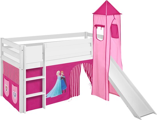Halfhoogslaper Frozen Roze met tent, toren en glijbaan