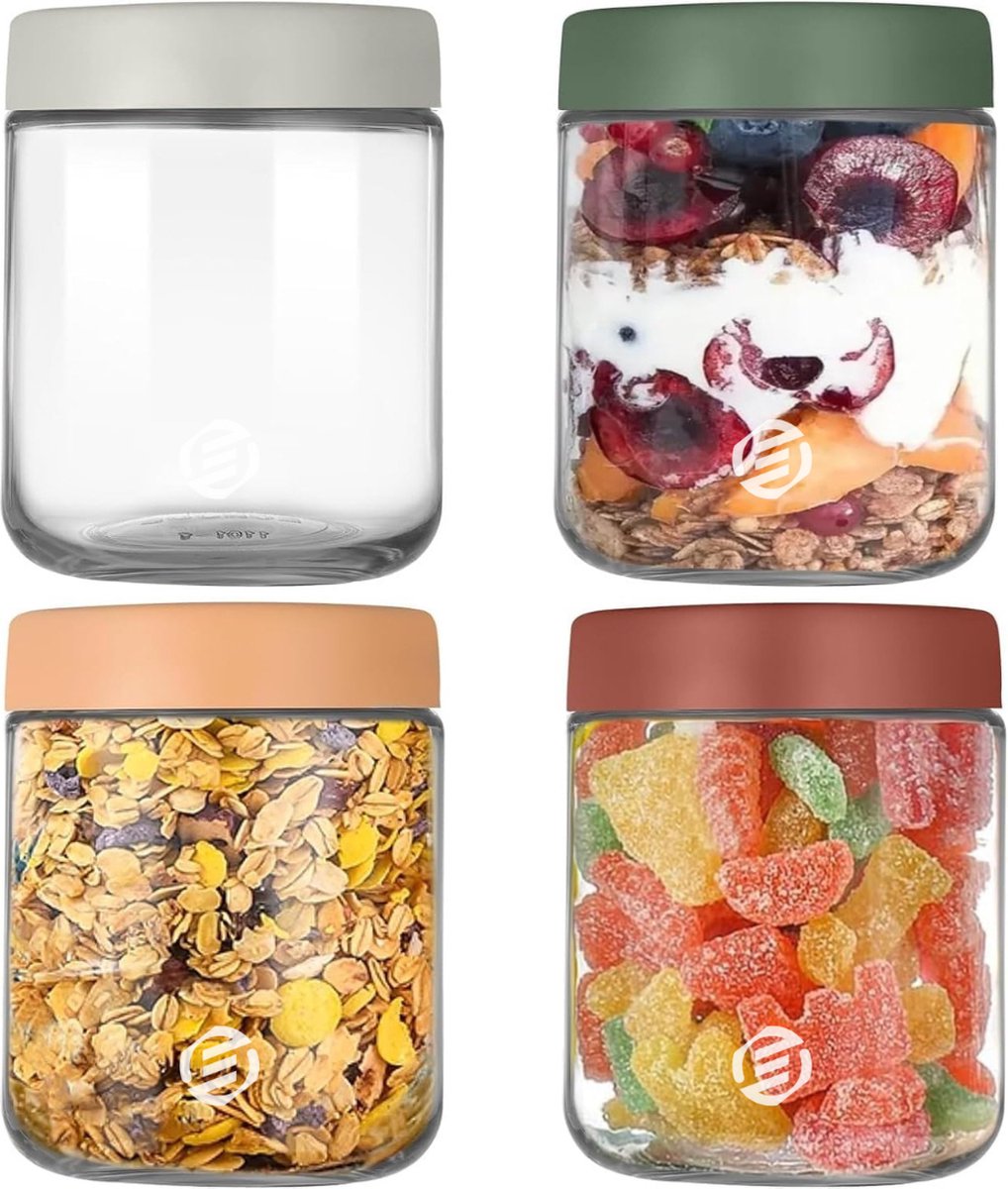 Equivera Overnight Oats Potjes - Muesli Beker - Mason Jar - Havermout - Set - Must have voor jouw ontbijt