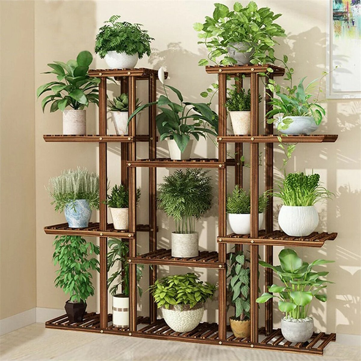 Grote Plantenstandaard - 11 Lagen - Plantentafel Hout - Houten Plantstand - Plantenrek voor Binnen en Buiten - Opslagrek voor Tuin - 114x25x116cm