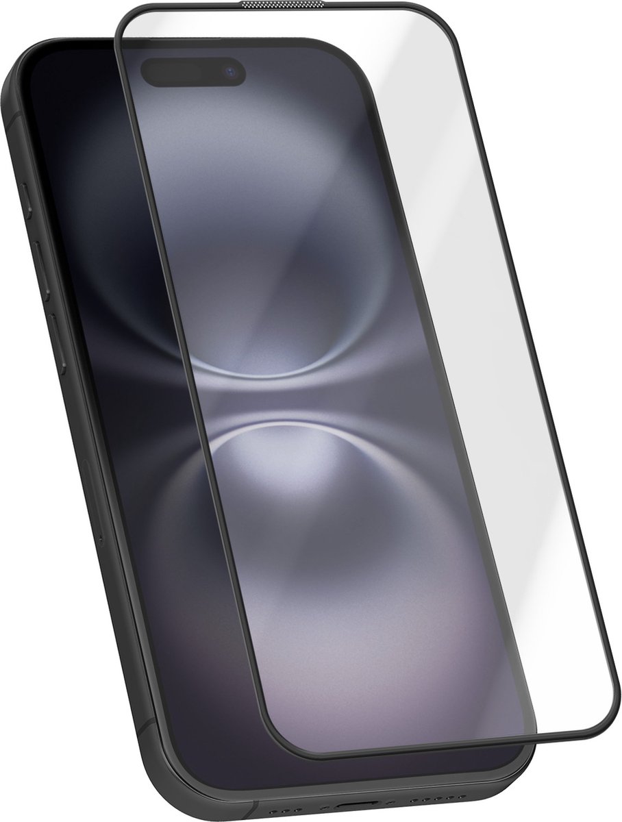 Avizar Gehard glas Geschikt voor Apple iPhone 16 antikras 9H zelfklevende rand, Zwart