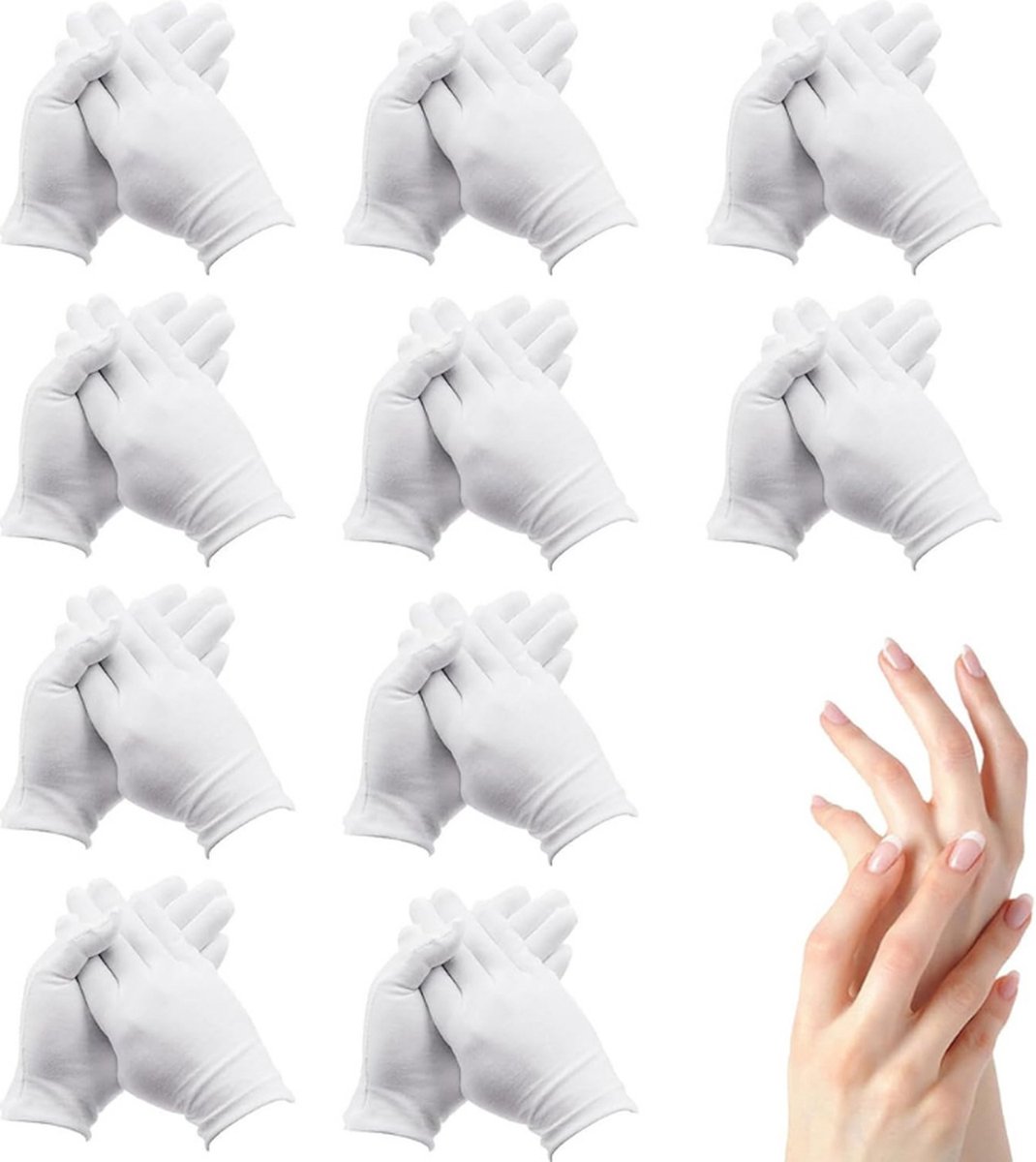 Goedkoopste Witte Katoenen Handschoenen - 11 Paar Herbruikbare Vochtinbrengende Handschoenen voor Hydratatie, Eczeem & Sieradeninspectie - Powder Free - Latex free