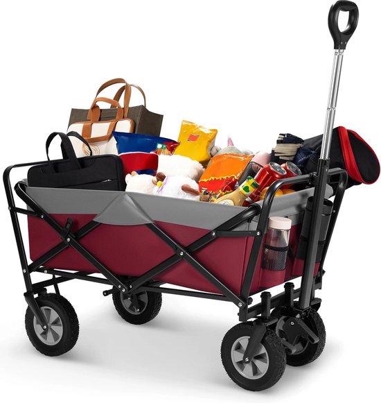 Eszenzics™ Trendy bolderkar 'Sep'- Opvouwbaar - 100ltr / 80 kg - 4 all-terrain banden - Rood/Grijs - Draaibaar - Multifunctioneel - Kinderen - Boodschappen - Picknick van Eszenzics™ — afbeelding 5