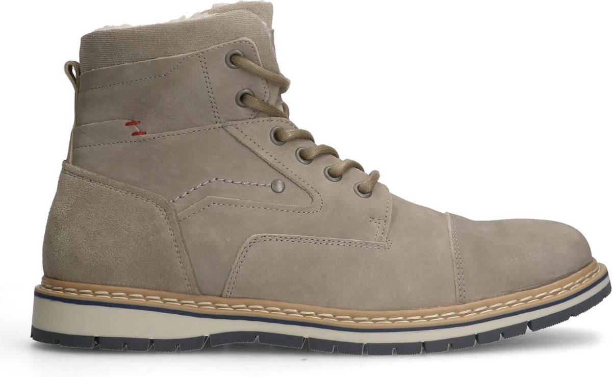 Manfield - Heren - Taupe nubuck veterboots - Maat 45