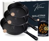 Bol.com Kitchenz® Gietijzeren Pan 15 CM / 20 CM / 25 CM - Set - Skillet - Gietijzeren Koekenpan Braadpan Grillpan & Hapjespan - ... aanbieding